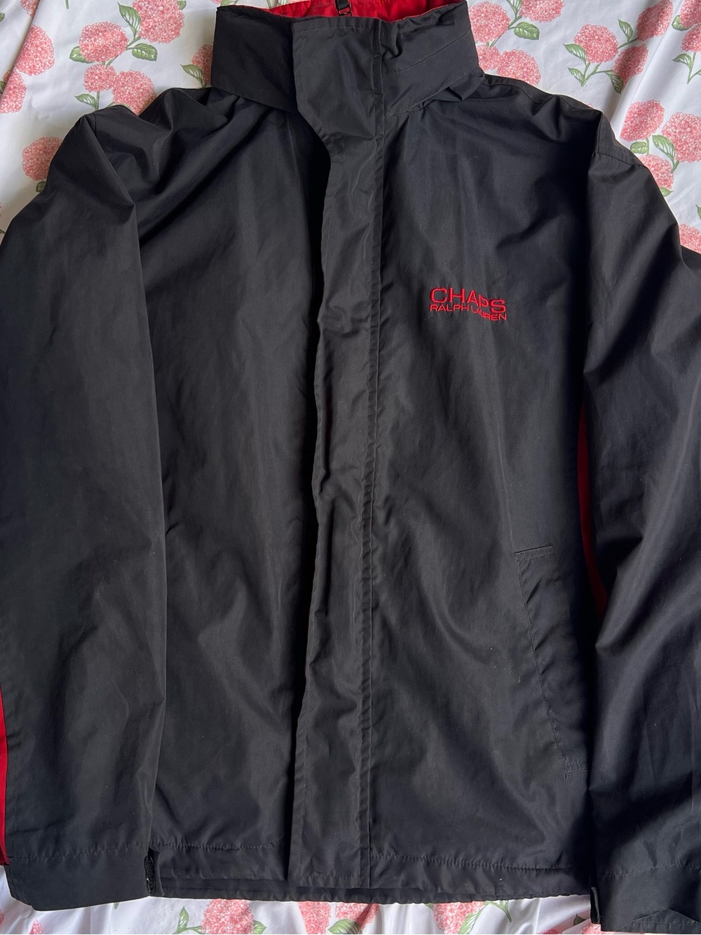 Ralph Lauren Chaps Men’s Black Raincoat with Red Trim